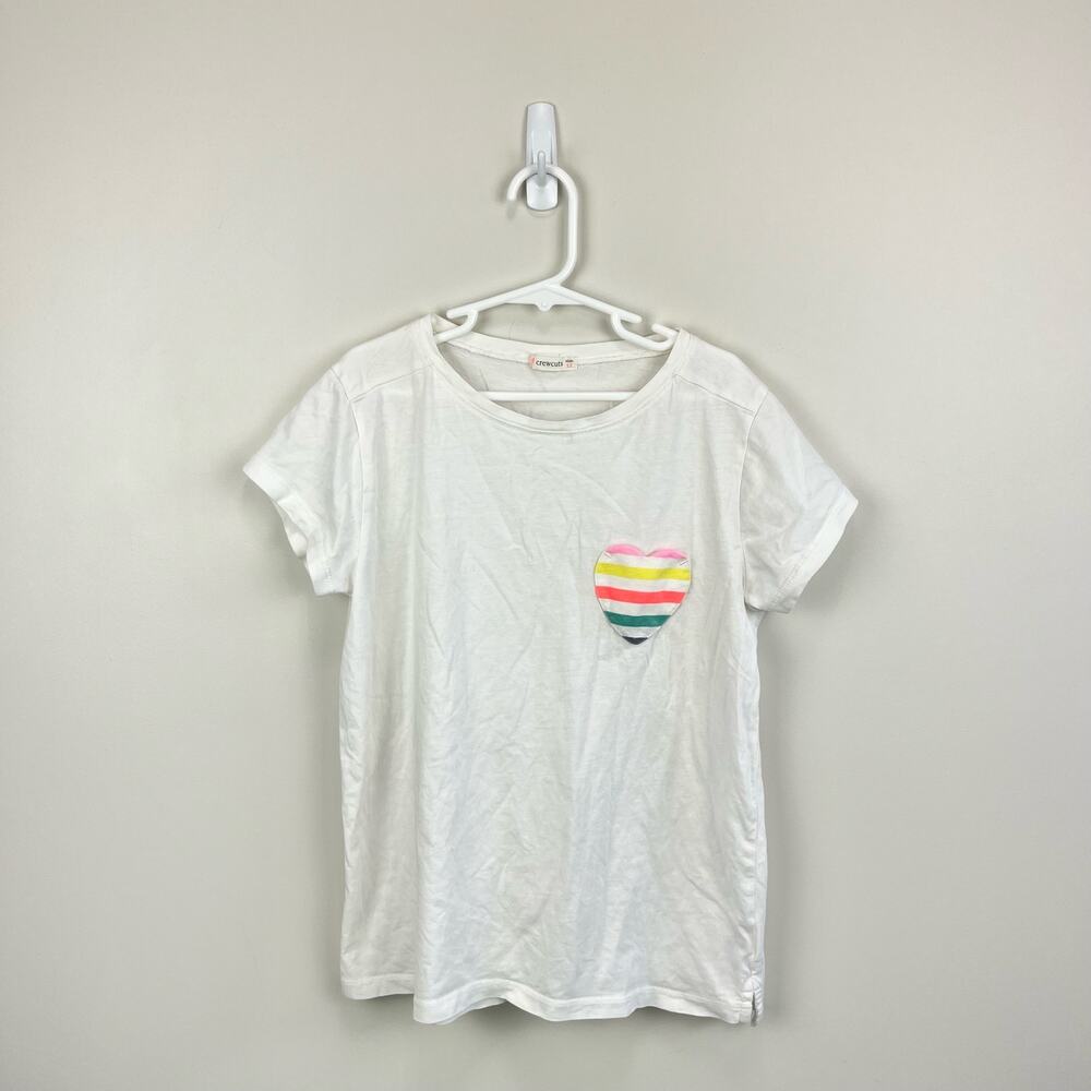 J. Crew Girls White Rainbow Heart Pocket T-Shirt 12